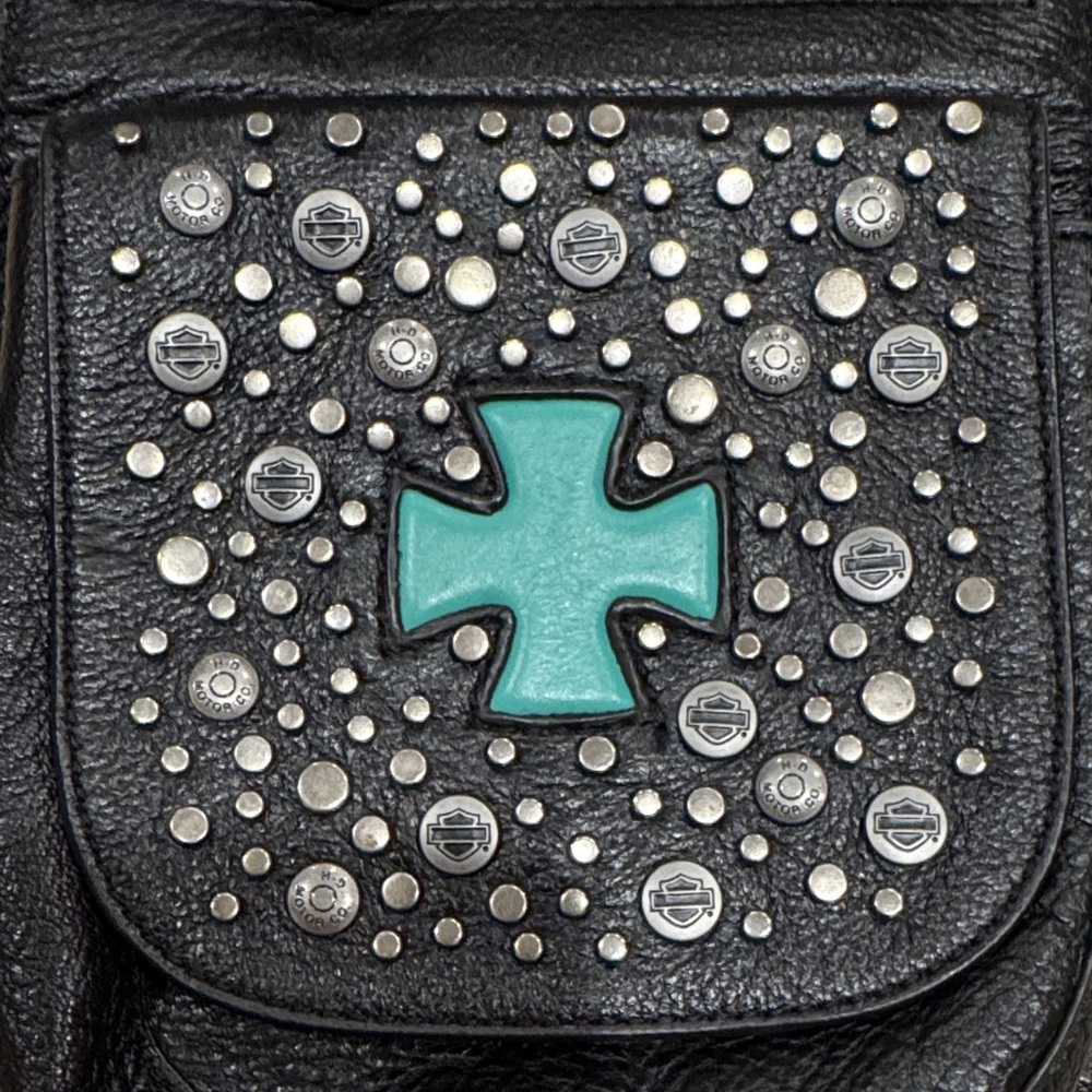 Harley-Davidson Black Leather with Silver Studs and Turquoise Cross - Picture 2 of 6